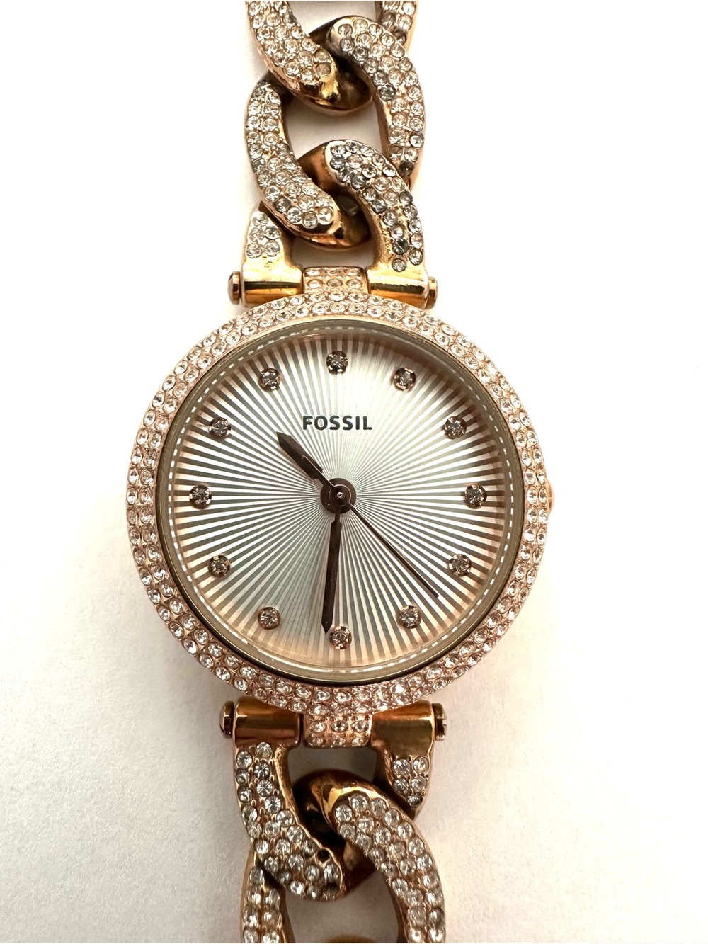 Fossil Women's Rose Gold Crystal Link Bracelet Watch